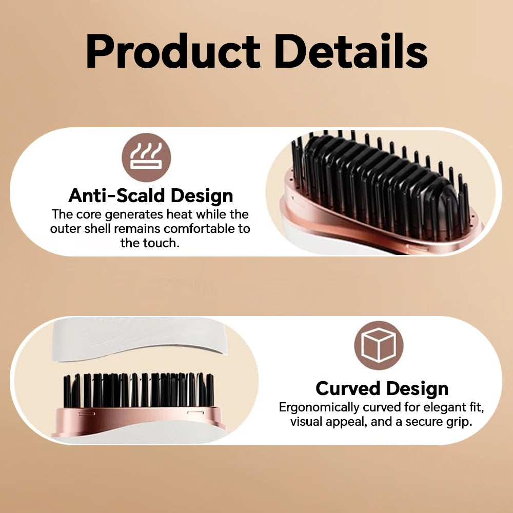 SafeGlide Mini Rechargeable Straightening Brush – Cordless & Anti-Scald