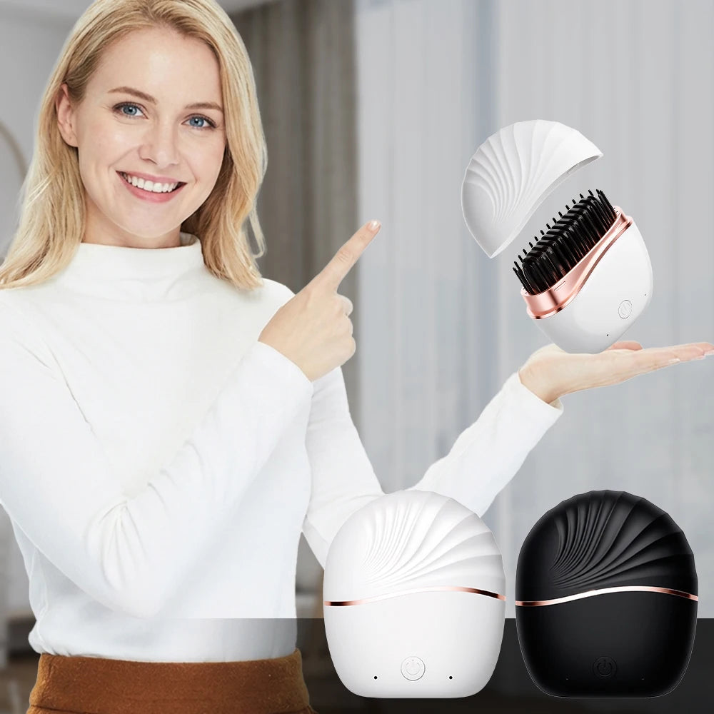 SafeGlide Mini Rechargeable Straightening Brush – Cordless & Anti-Scald
