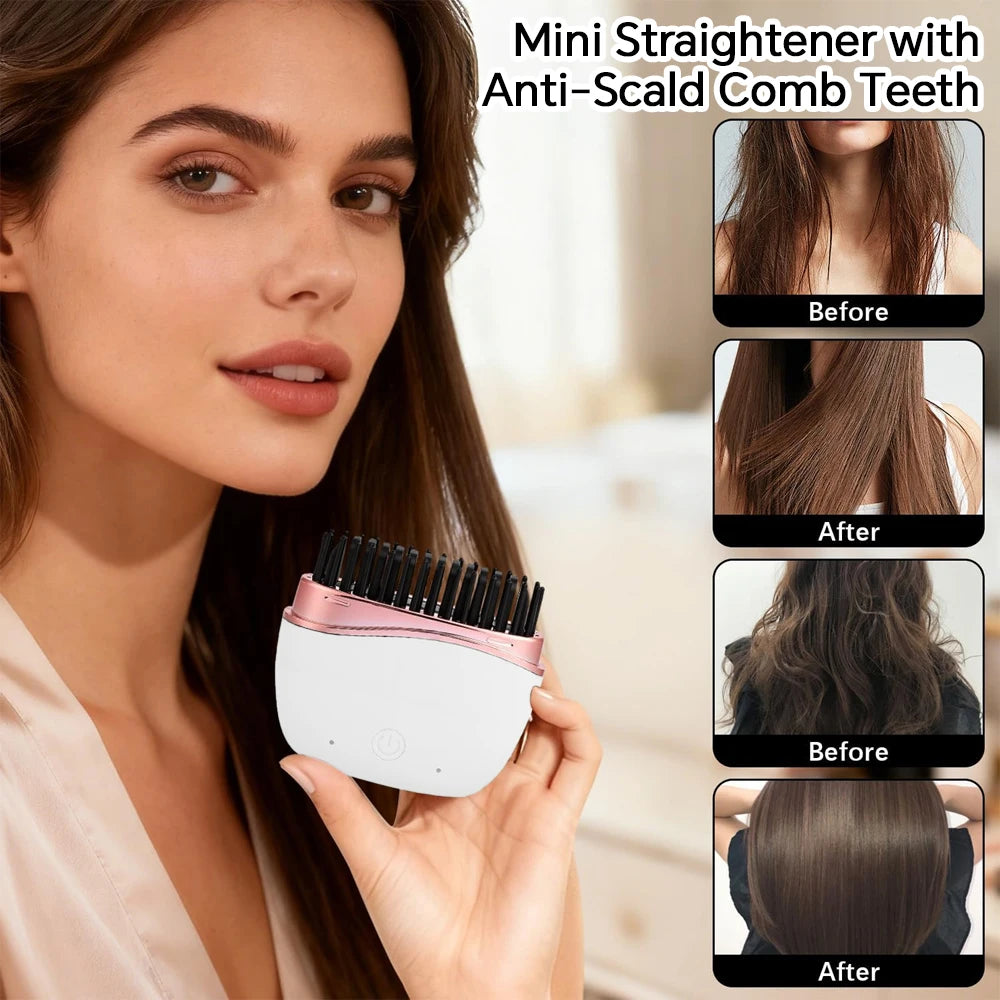SafeGlide Mini Rechargeable Straightening Brush – Cordless & Anti-Scald